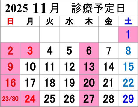 来月の診療カレンダー